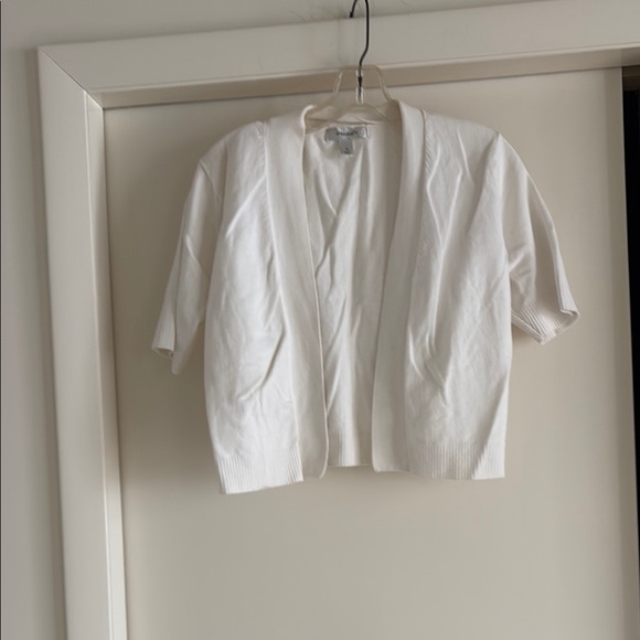 White Open-Front Short Sleeve Cardigan - Picture 3 of 5